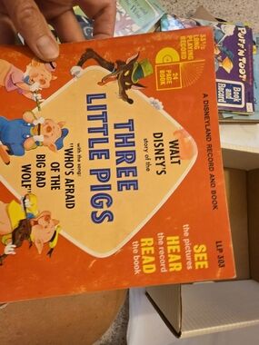 Disney Three Little Pigs Book & Record - Orange, Yellow, Blue